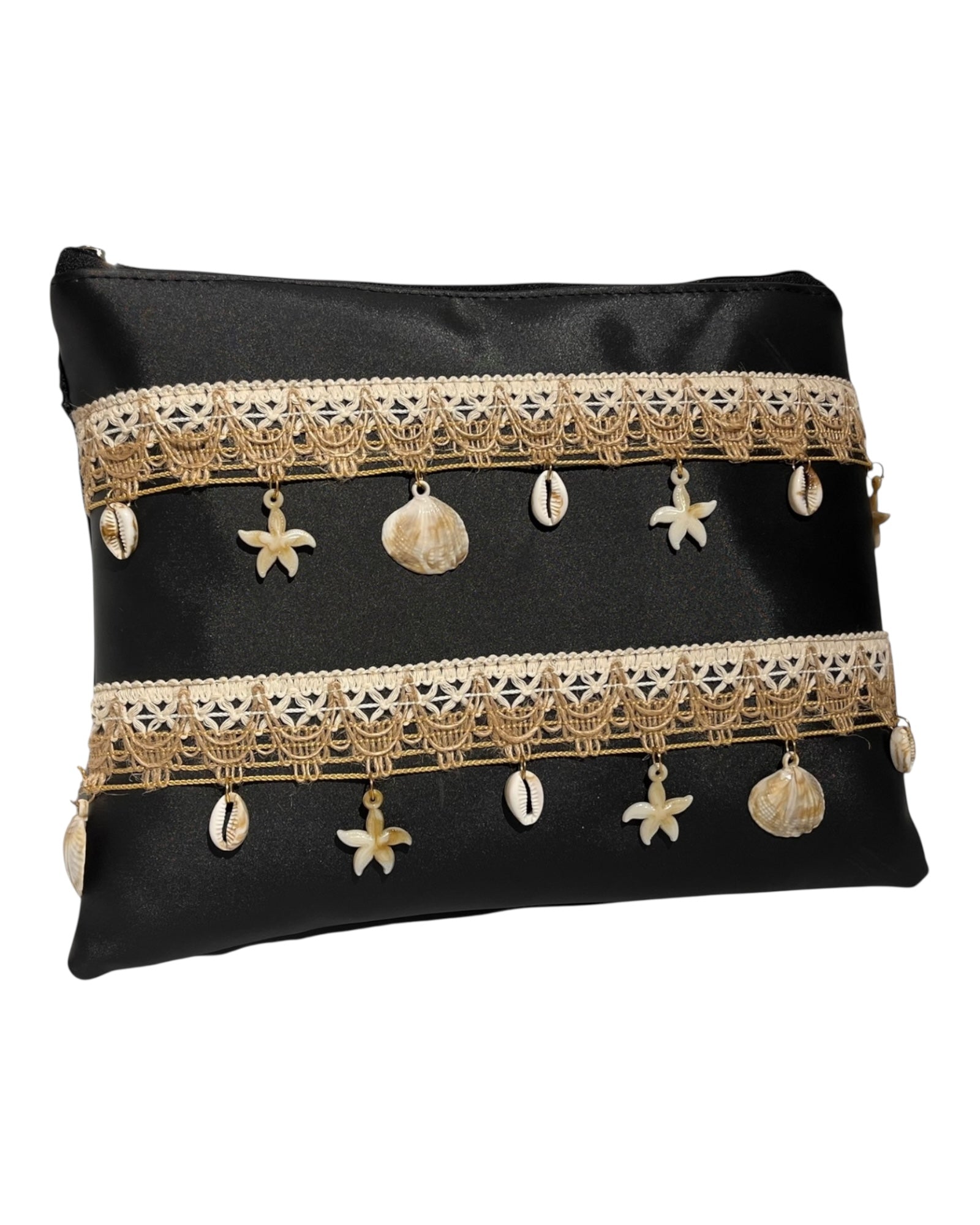 Seashell Charm Black Clutch Bag
