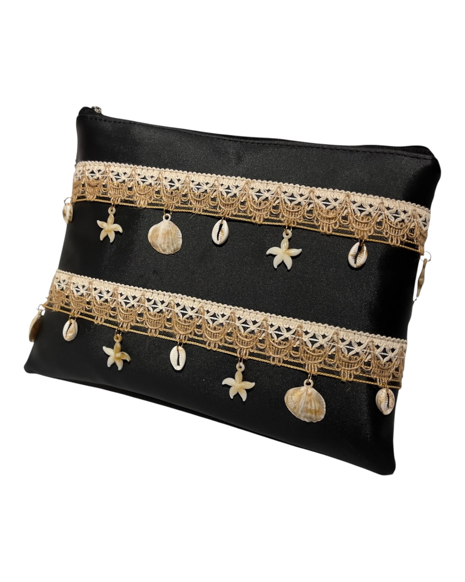 Seashell Charm Black Clutch Bag