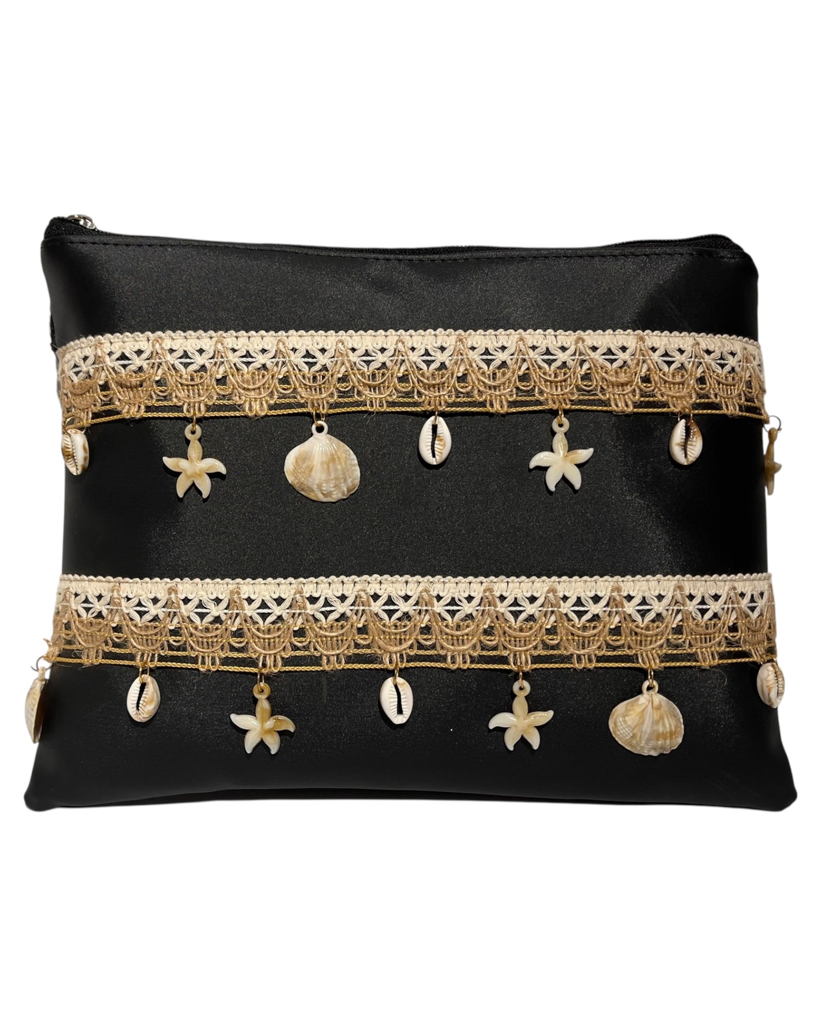 Seashell Charm Black Clutch Bag